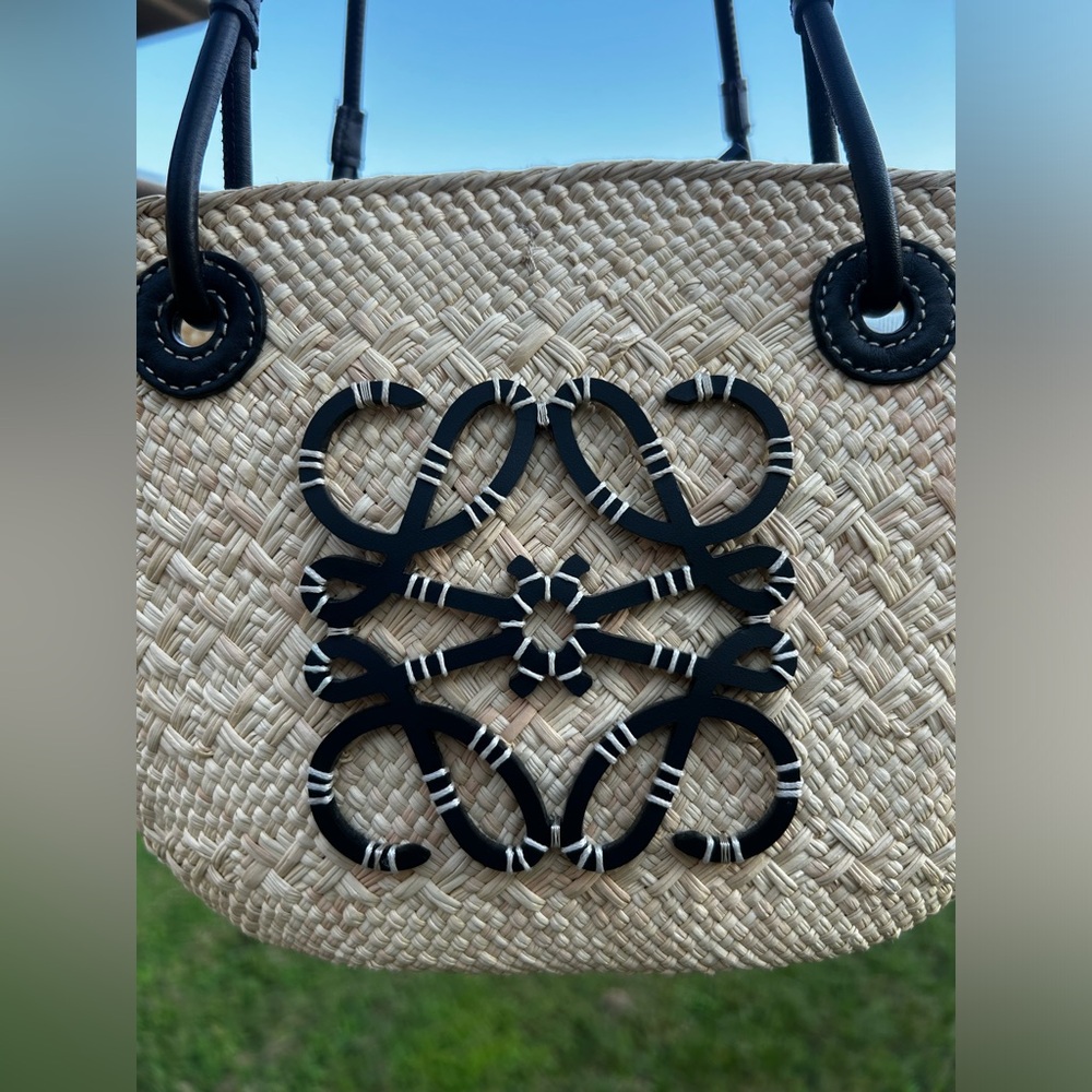 LOEWE Small Anagram Basket Bag in Irica Palm and Calfskin (Natural/Black) - Picture 16 of 16
